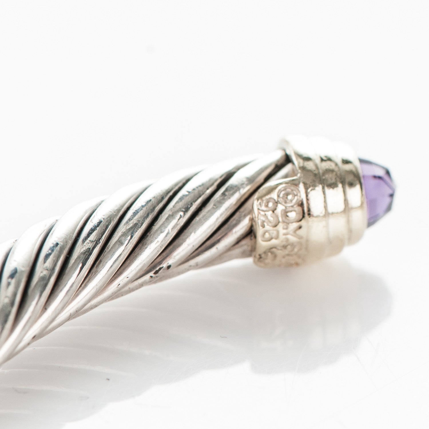 David Yurman Sterling Silver 14K Yellow Gold Amethyst 5mm Cable Classics Petite Color Bracelet 4 of 5