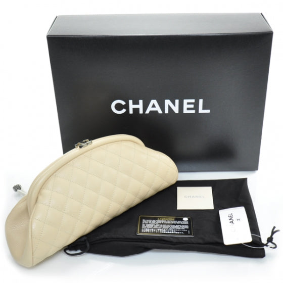 Caviar Quilted Timeless Clutch Beige Clair