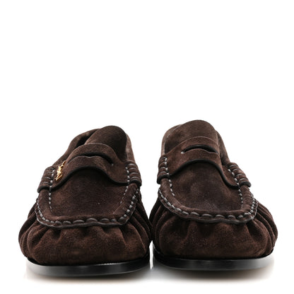 Saint Laurent Suede Le Loafer 15 Penny Slippers 38 Dark Chocolate 3 of 10