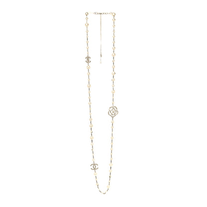 Chanel Pearl Crystal Camellia CC Necklace Gold 3 of 6