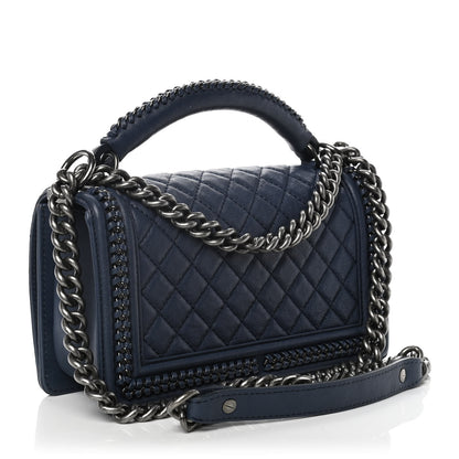 Chanel Calfskin Quilted Medium Top Handle Boy Flap Blue 3 of 11