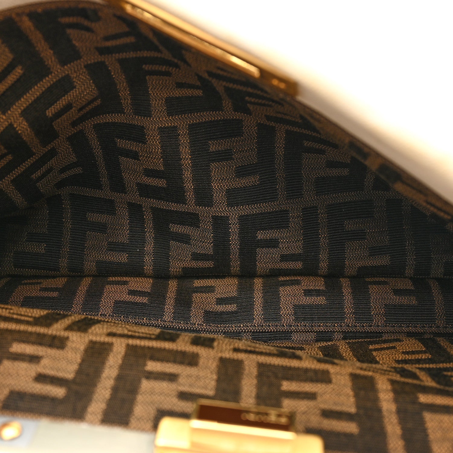 Fendi Goatskin Zucca Medium Peekaboo Iconic Satchel White Tobacco 5 of 9
