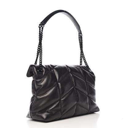 Saint Laurent Lambskin Quilted Medium Loulou Puffer Monogram Chain Satchel Black 3 of 11