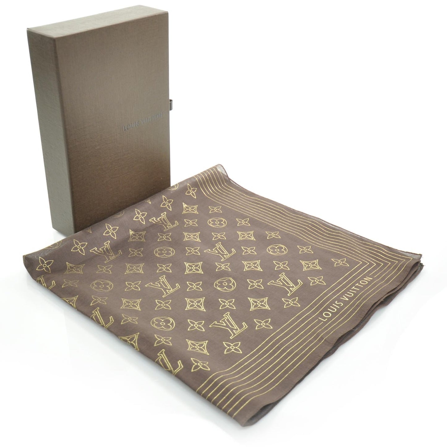 Cotton Monogram Scarf Brown and Gold