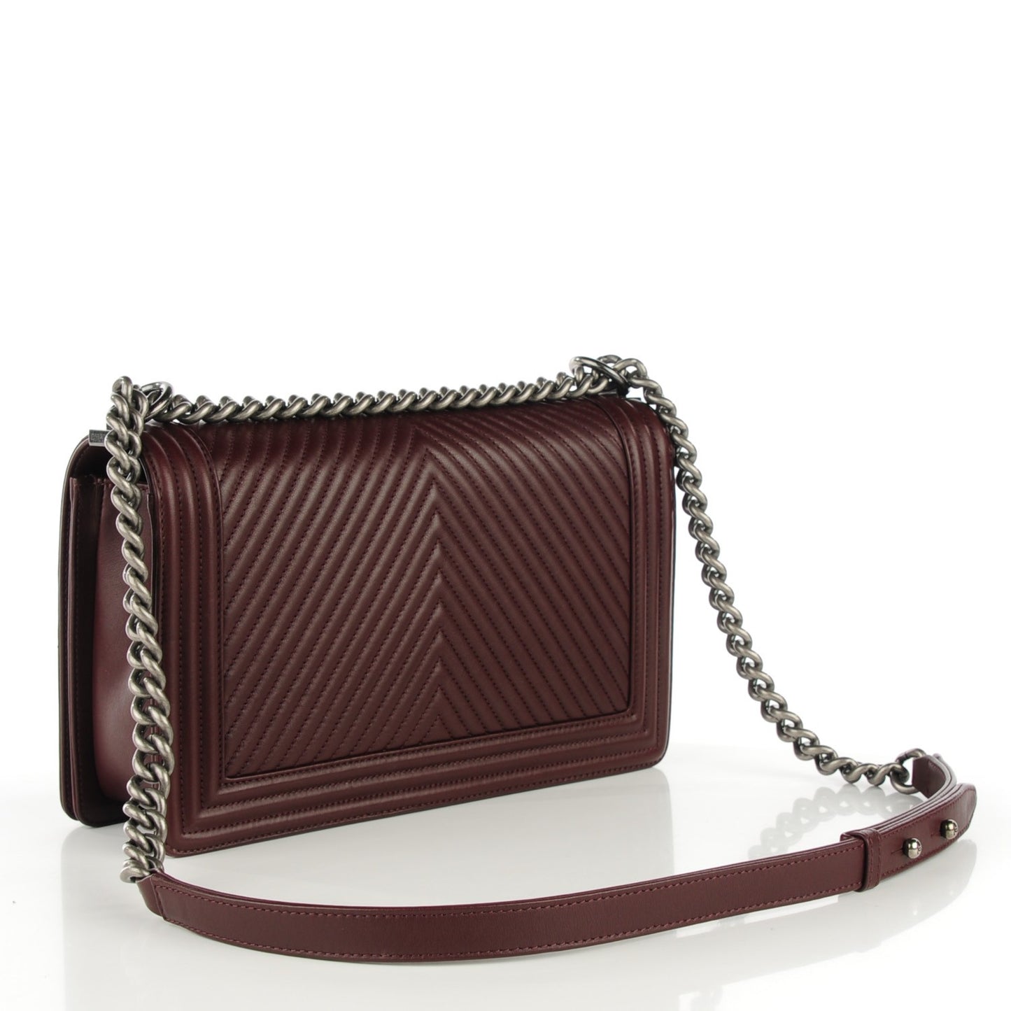 Calfskin Chevron Quilted New Medium Boy Flap Burgundy