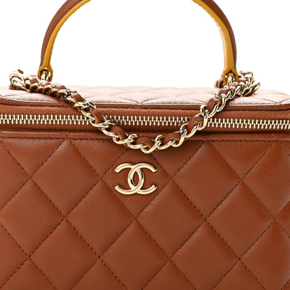 Chanel Lambskin Quilted Small Top Handle Vanity Case With Chain Light Brown Yellow 8 of 12