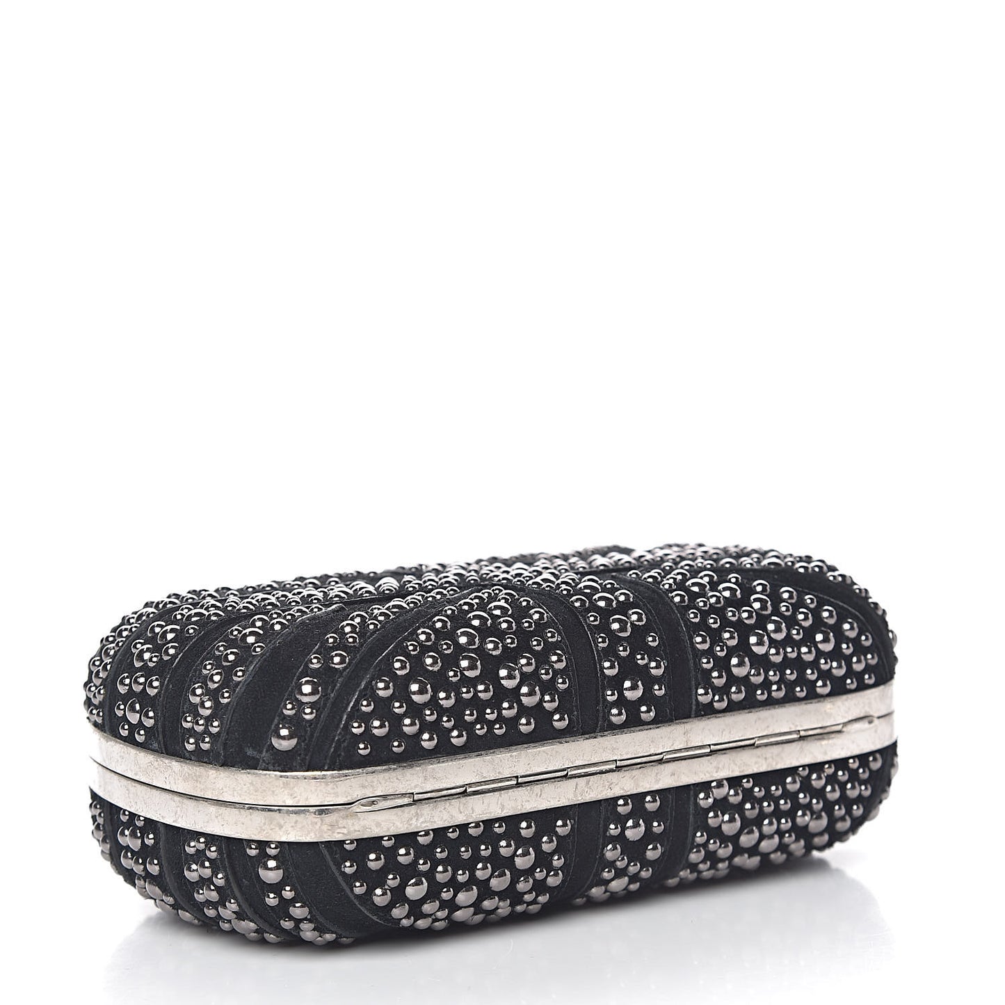 Suede Studded Britannia Skull Box Clutch Black