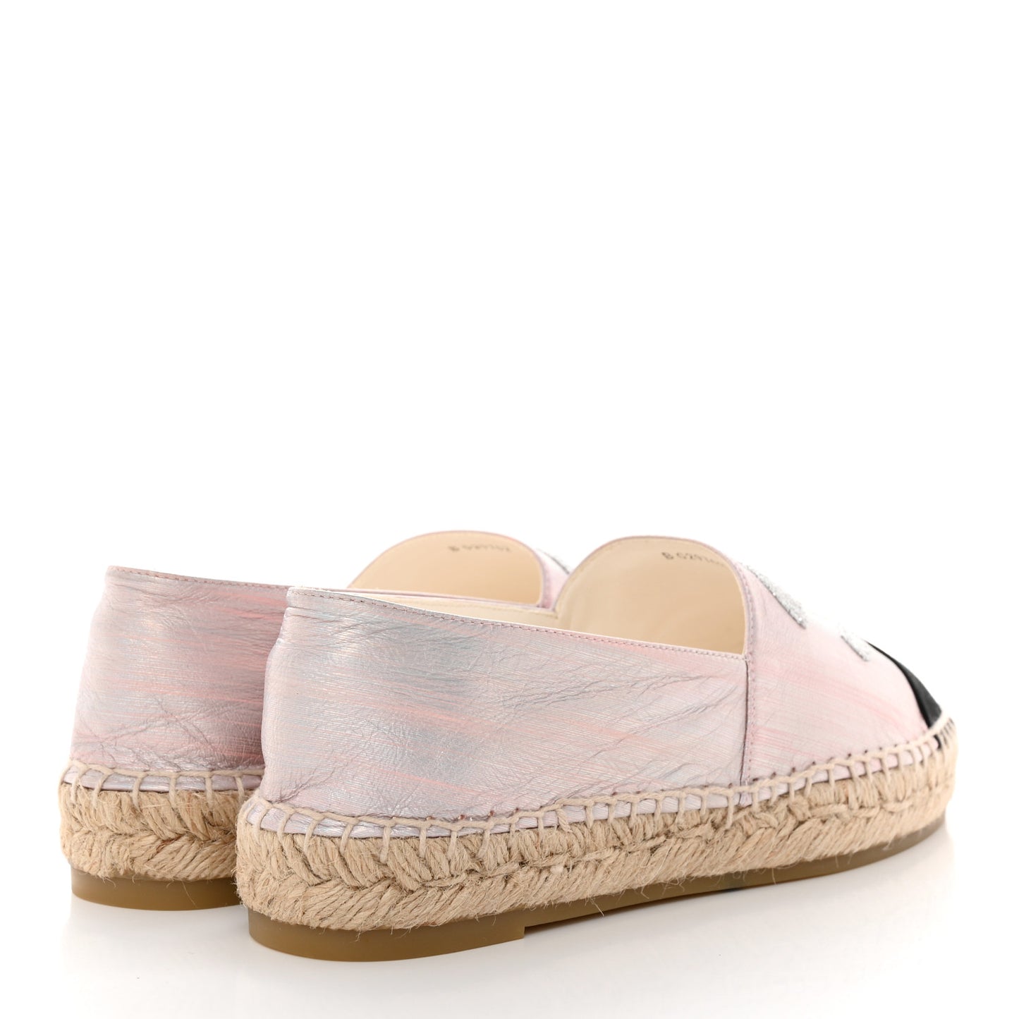 Laminated Lambskin Grosgrain Embroidered CC Espadrilles 39 Pink Silver Black