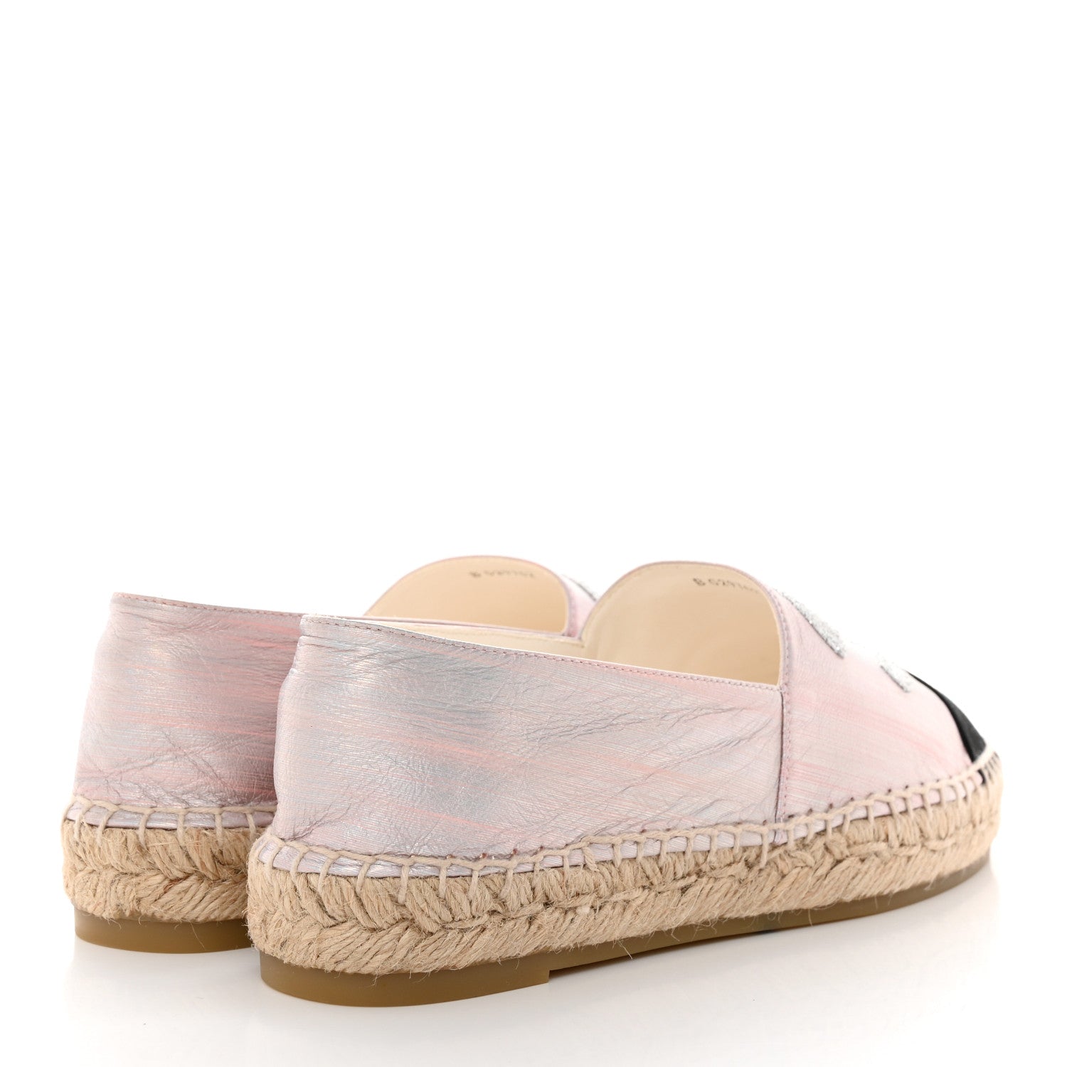 Chanel Laminated Lambskin Grosgrain Embroidered CC Espadrilles 39 Pink Silver Black 4 of 8
