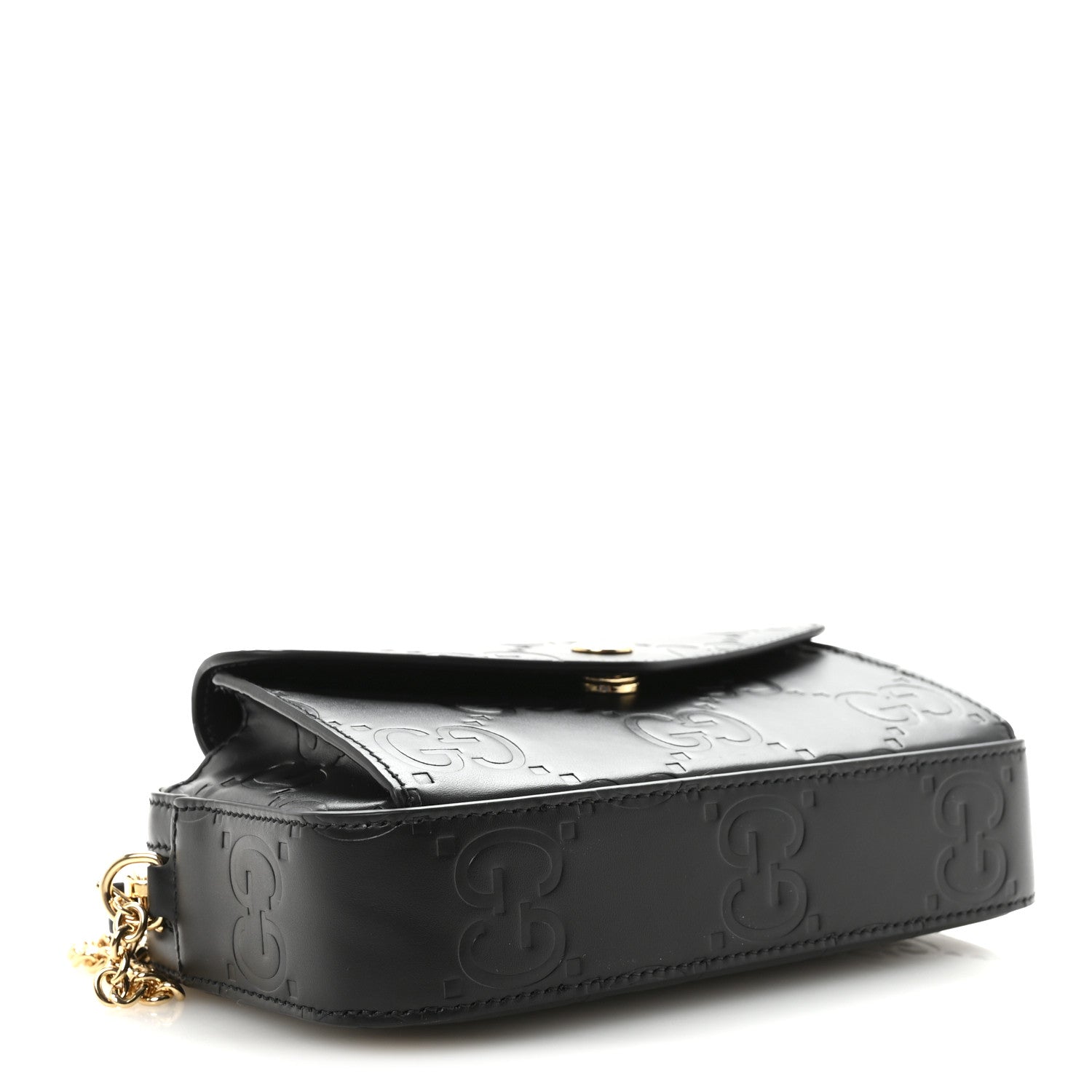 Gucci Calfskin GG Super Mini Debossed Chain Wallet Black 4 of 9