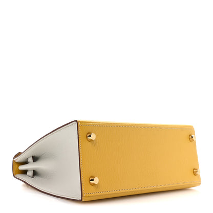 Hermes Chevre Mysore Horseshoe Kelly Sellier 25 Jaune Ambre Bleu Glacier 4 of 11