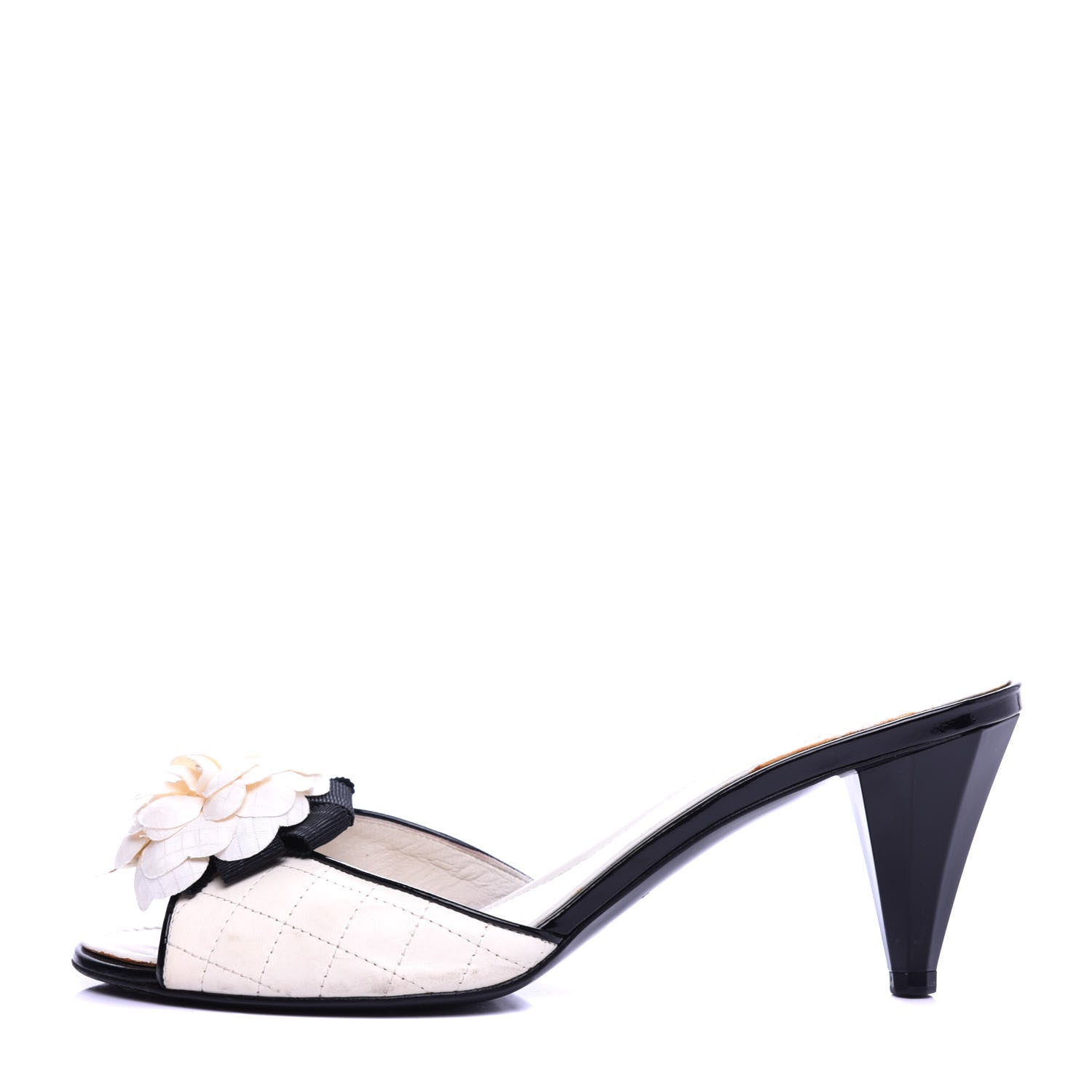 Chanel Patent Lambskin Quilted Camellia Mules 39 White 1 of 12