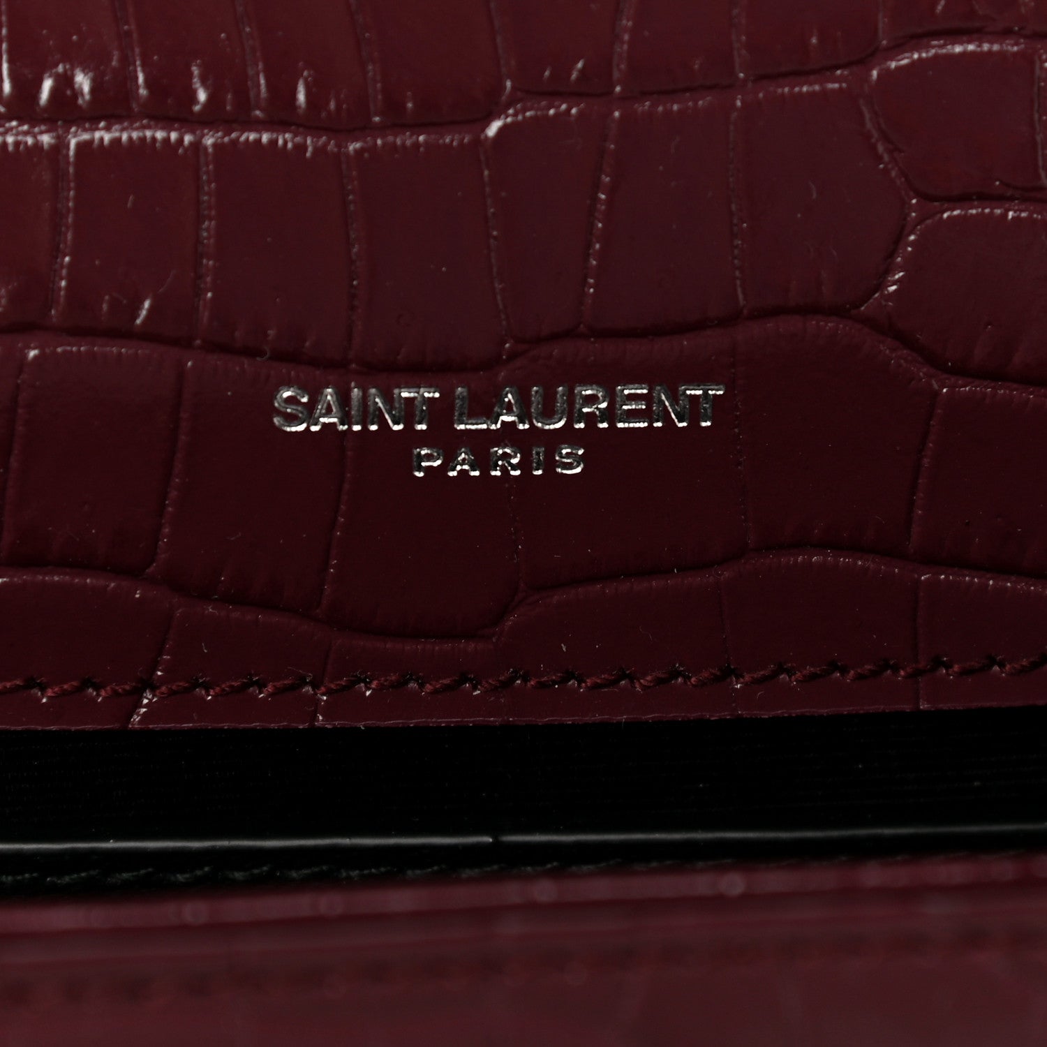 Saint Laurent Calfskin Crocodile Embossed Small Classic Monogram Kate Tassel Satchel Palissandre 6 of 10