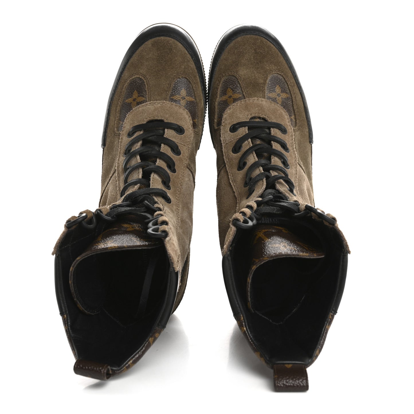 Suede Calfskin Monogram Laureate Platform Desert Boots 37.5 Taupe