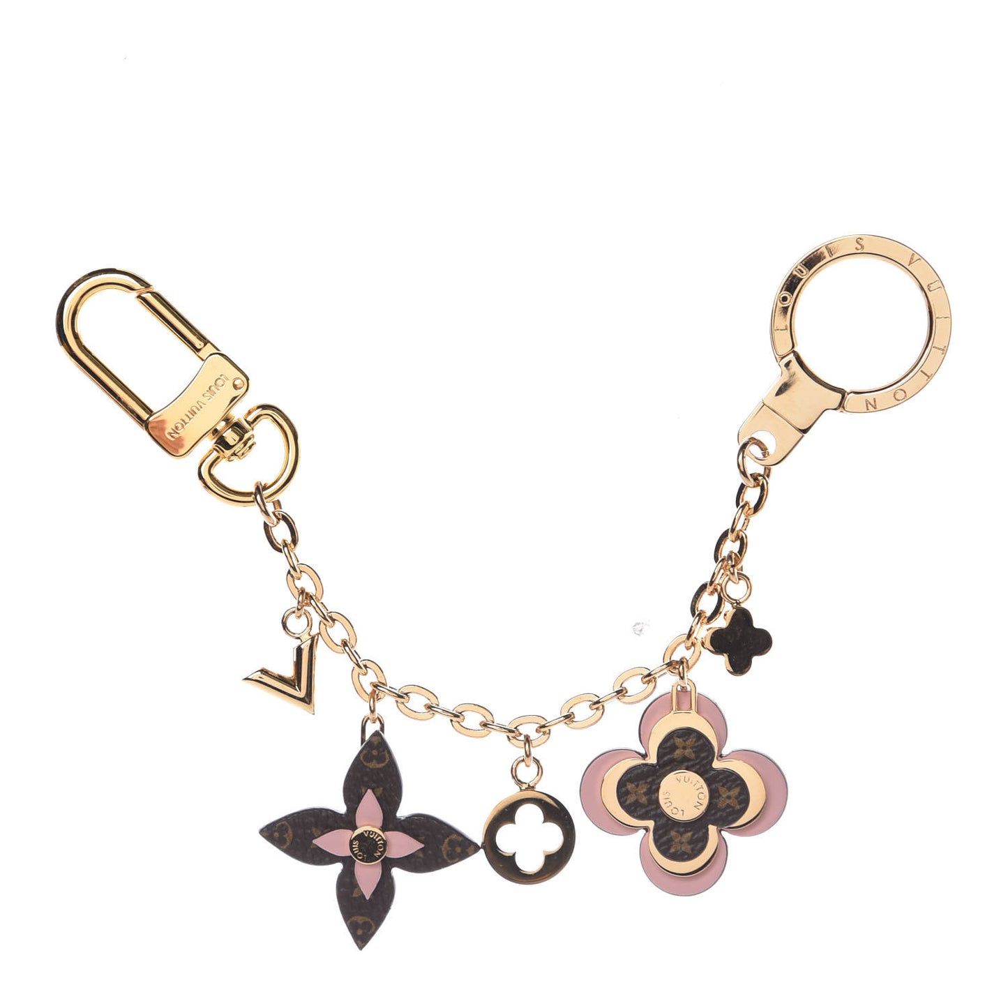 Brass Monogram Blooming Flowers Bag Charm Key Holder Rose Ballerine