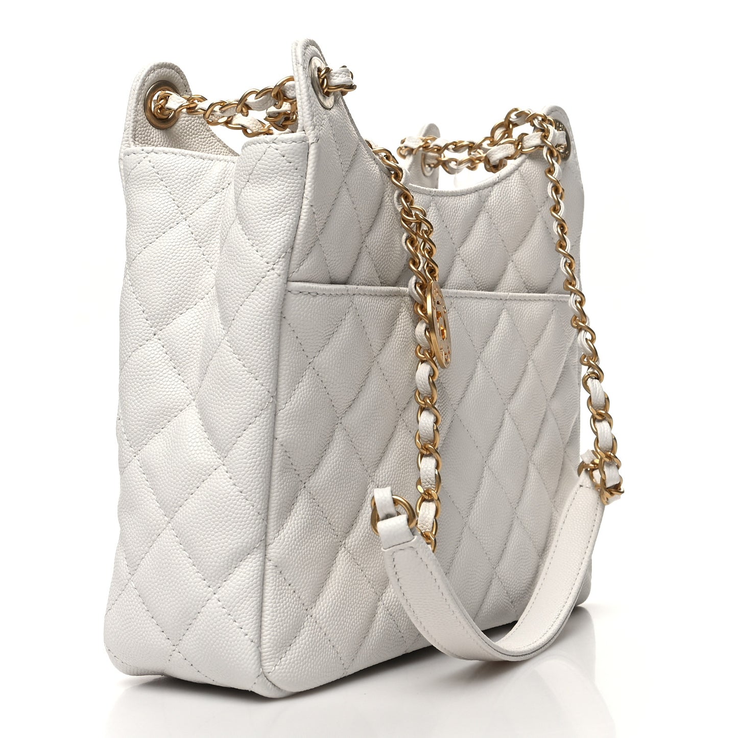 Caviar Quilted Wavy CC Hobo White
