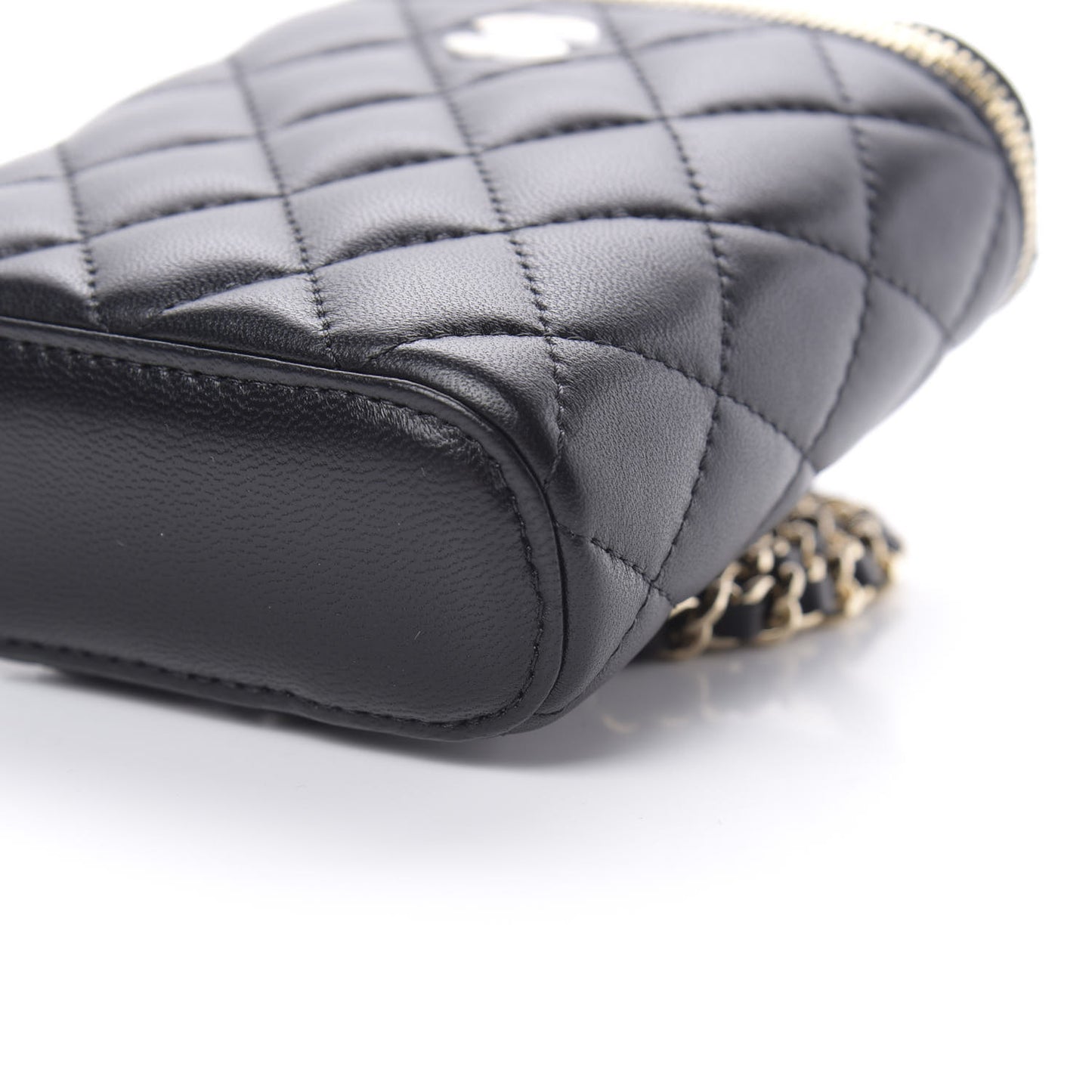 Lambskin Quilted Small Vertical Coco Beauty Vanity Case With Chain Black