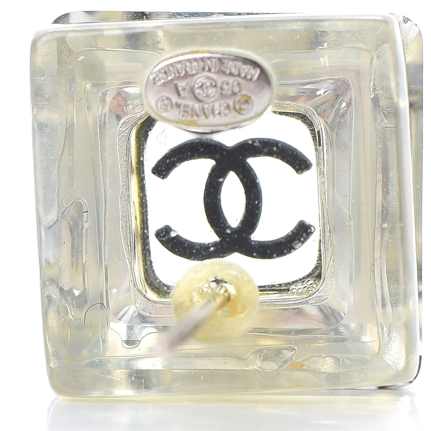 Resin CC Square Earrings Silver Black