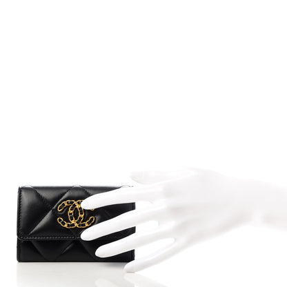 Chanel Shiny Goatskin Quilted 19 Flap Card Holder Black 2 of 9