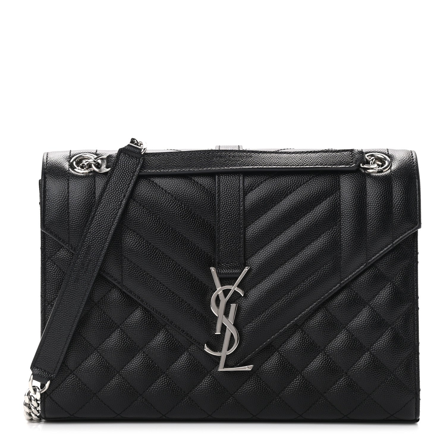 Saint Laurent Grain De Poudre Textured Mixed Matelasse Triquilt Medium Monogram Satchel Black 1 of 9