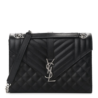 Saint Laurent Grain De Poudre Textured Mixed Matelasse Triquilt Medium Monogram Satchel Black 1 of 9