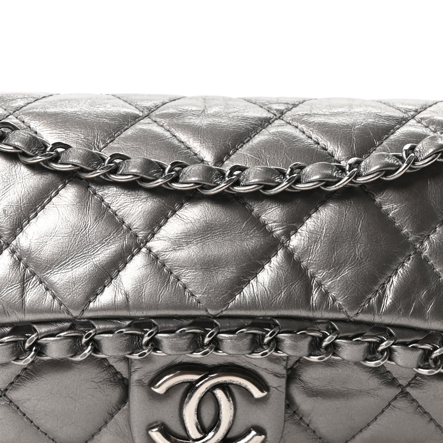 Chanel Metallic Calfskin Quilted Medium Chain Me Flap Grey 8 of 10