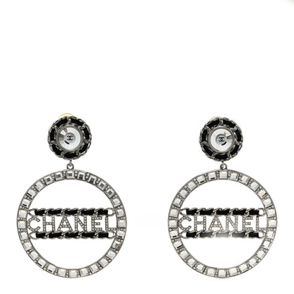 Chanel Crystal Lambskin Chain CC Hoop Clip On Earrings Black Silver 1 of 4