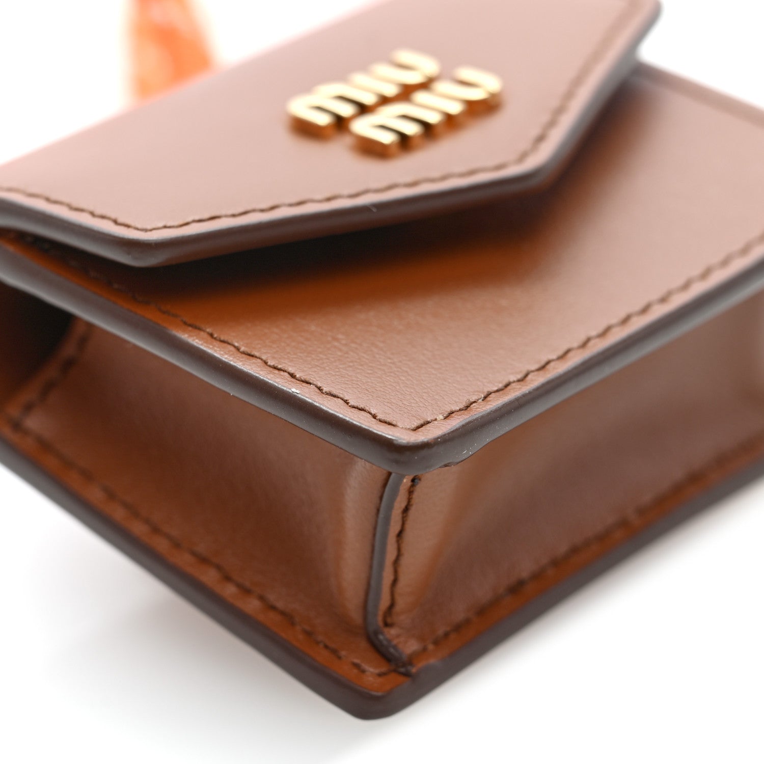 Miu Miu Nappa Flap Pouch Bag Charm Cognac Orange 7 of 8