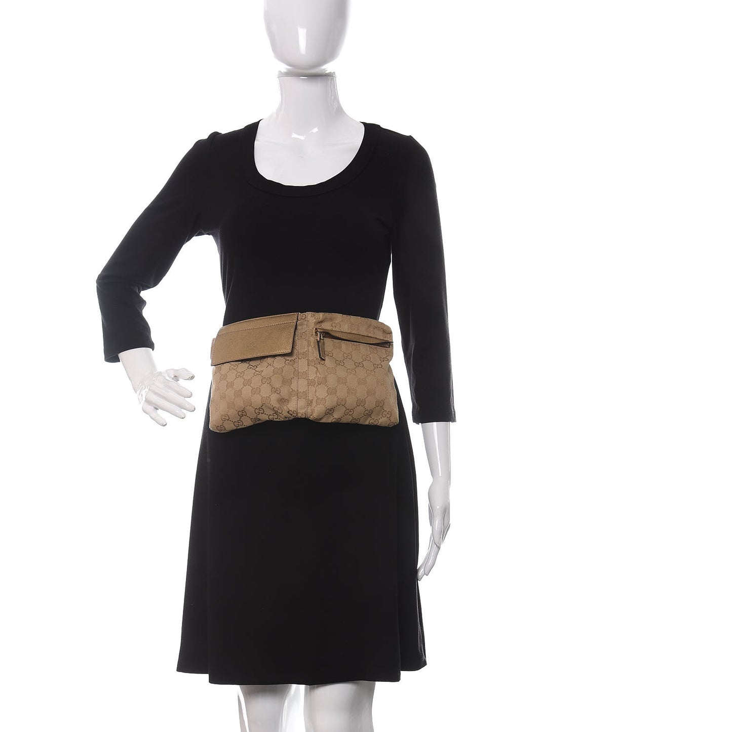 GG Monogram Web Double Pocket Belt Bag Gold Pink