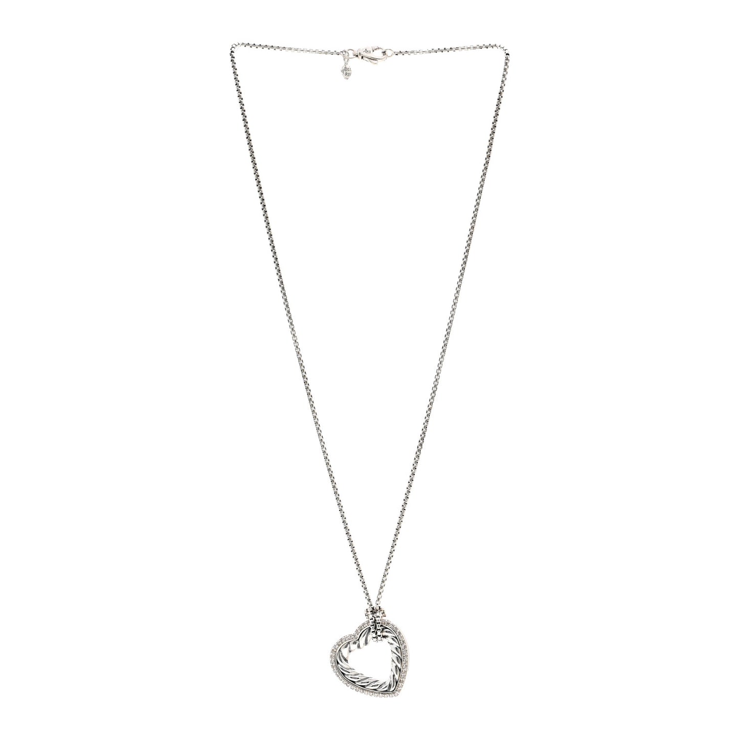 Sterling Silver Diamond Large Open Heart Cable Necklace