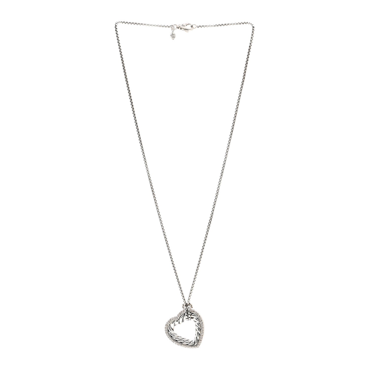 David Yurman Sterling Silver Diamond Large Open Heart Cable Necklace 3 of 4