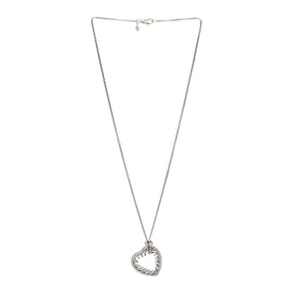 David Yurman Sterling Silver Diamond Large Open Heart Cable Necklace 3 of 4