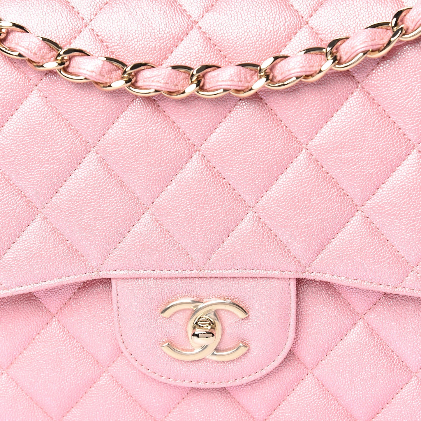 Iridescent Caviar Quilted Jumbo Double Flap Pink
