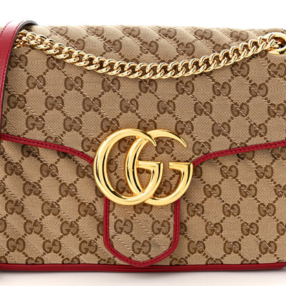 Gucci Monogram Azalea Calfskin Matelasse Diagonal Medium GG Marmont Shoulder Bag Beige Ebony New Cherry Red 8 of 11