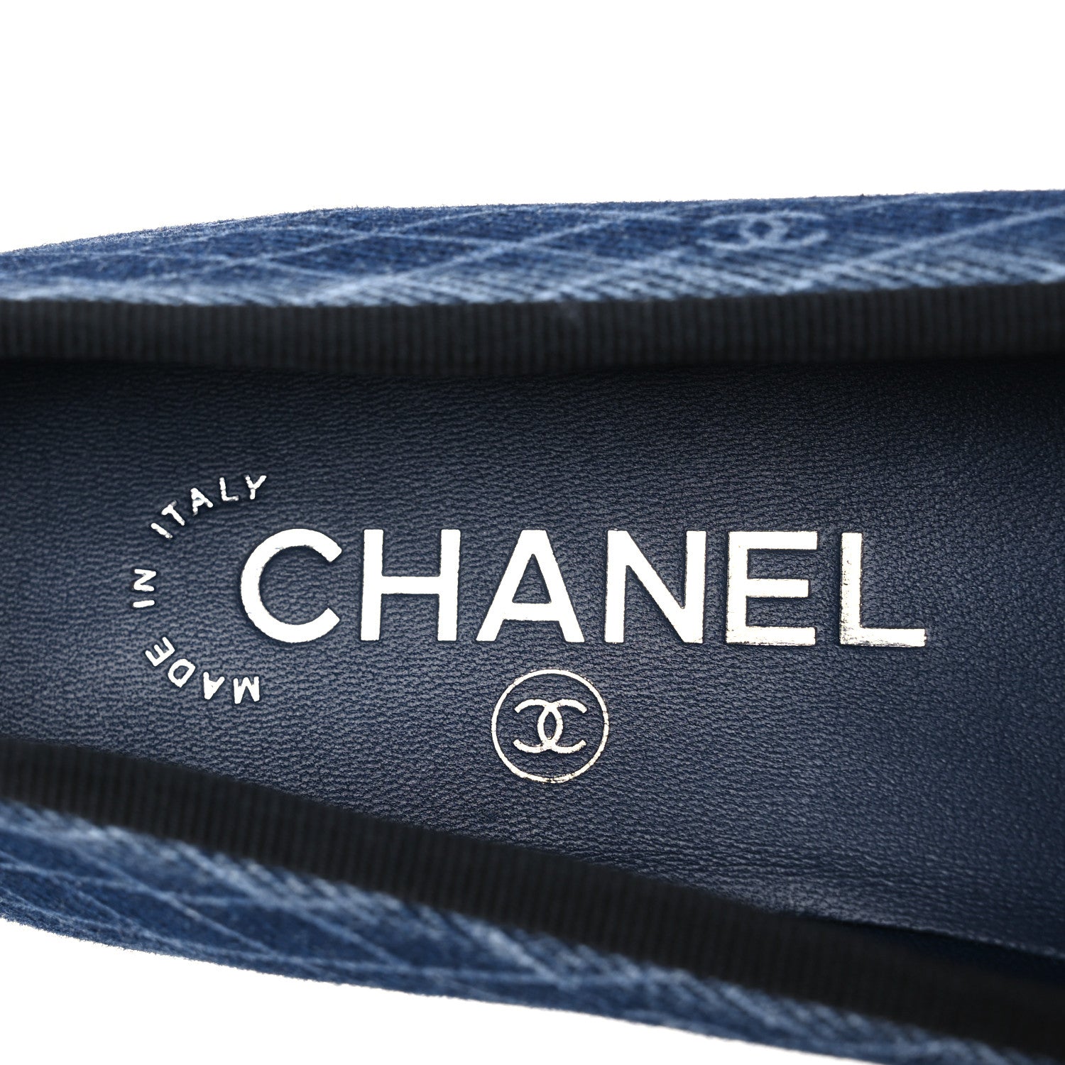 Chanel Denim Printed Quilt CC Cap Toe Ballerina Flats 36 Navy Blue Dark Grey 8 of 10