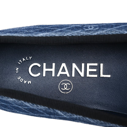 Chanel Denim Printed Quilt CC Cap Toe Ballerina Flats 36 Navy Blue Dark Grey 8 of 10
