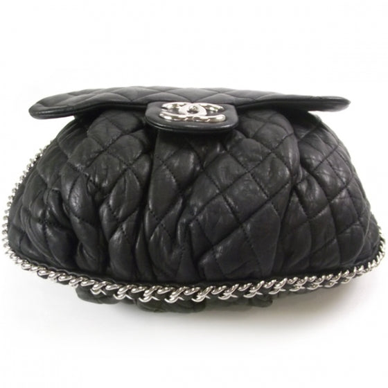 Lambskin Chain Around Large Messenger Bag Black