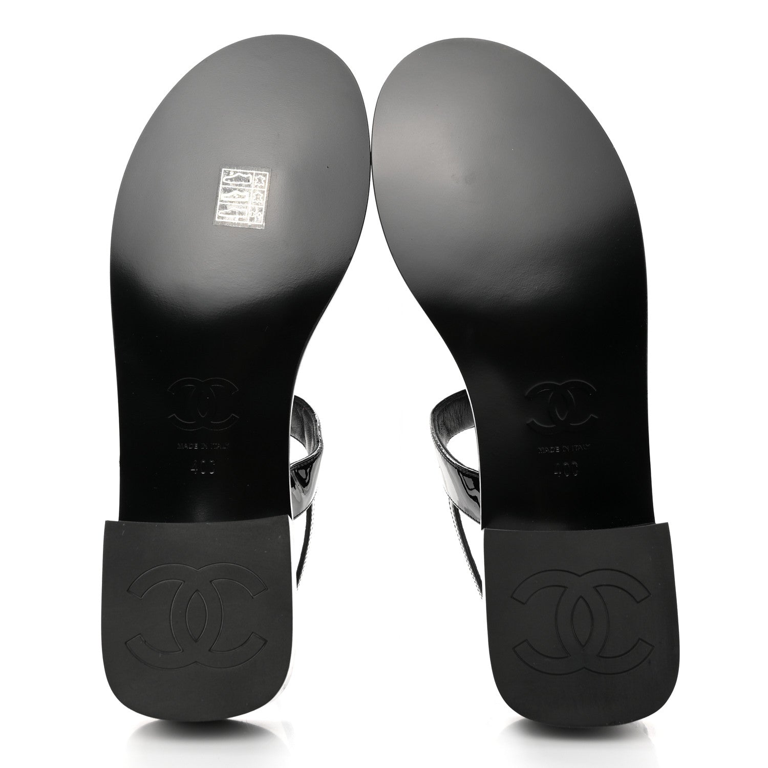 Chanel Lambskin Patent Chain CC Logo Thong Sandals 40 Black 5 of 8