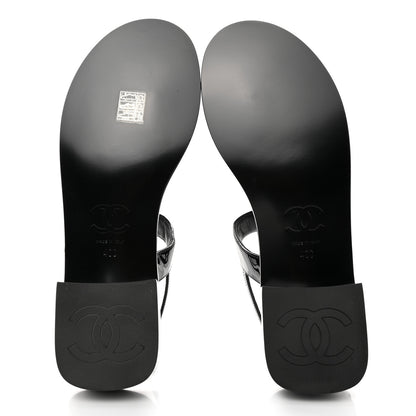 Chanel Lambskin Patent Chain CC Logo Thong Sandals 40 Black 5 of 8