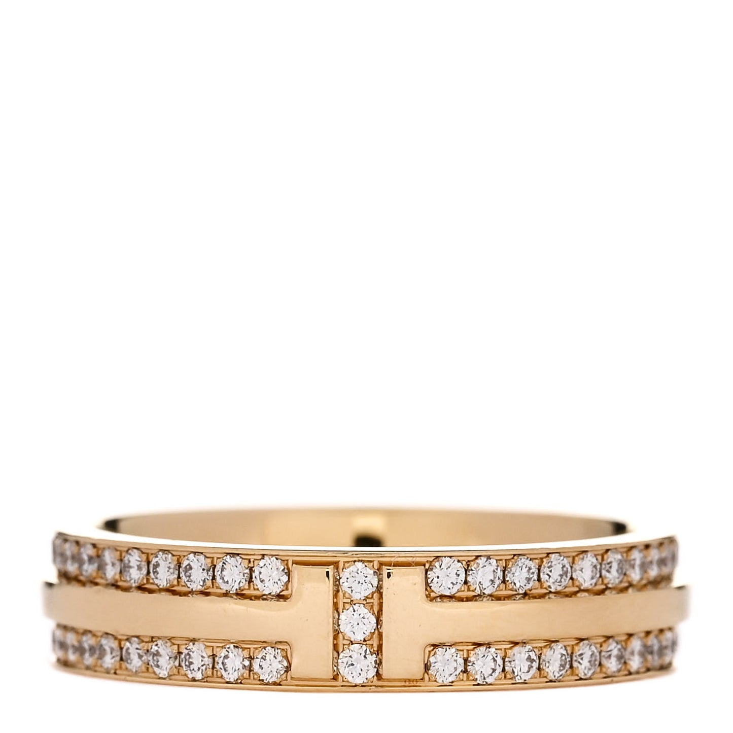 18K Yellow Gold Diamond Narrow T Two Pave Ring 53 6.5