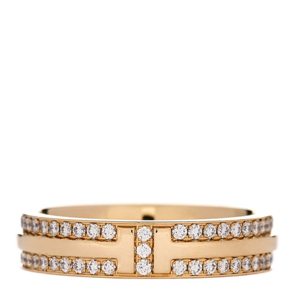 Tiffany 18K Yellow Gold Diamond Narrow T Two Pave Ring 53 6.5 1 of 4