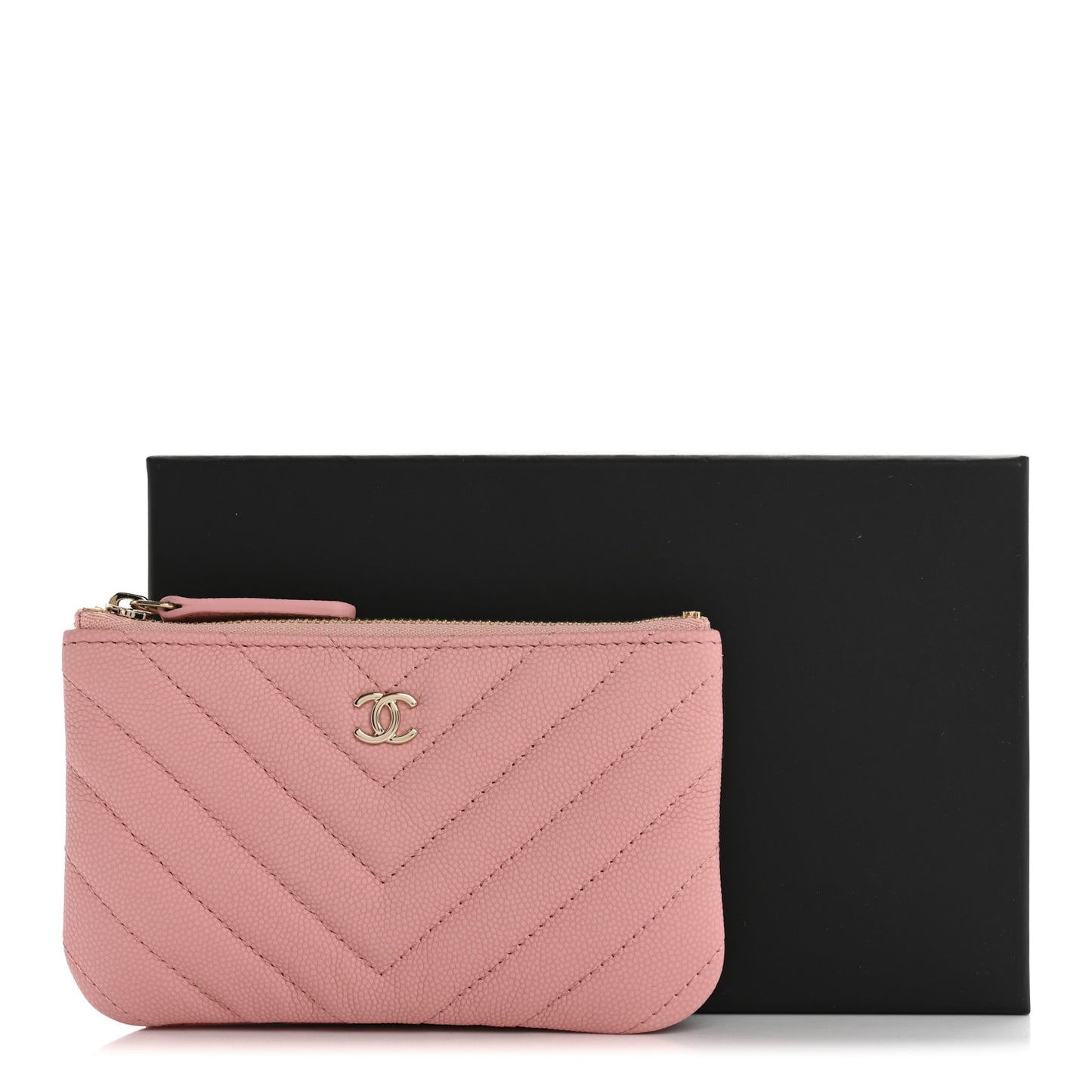 Flat Caviar Chevron Quilted Small Cosmetic Case Pink