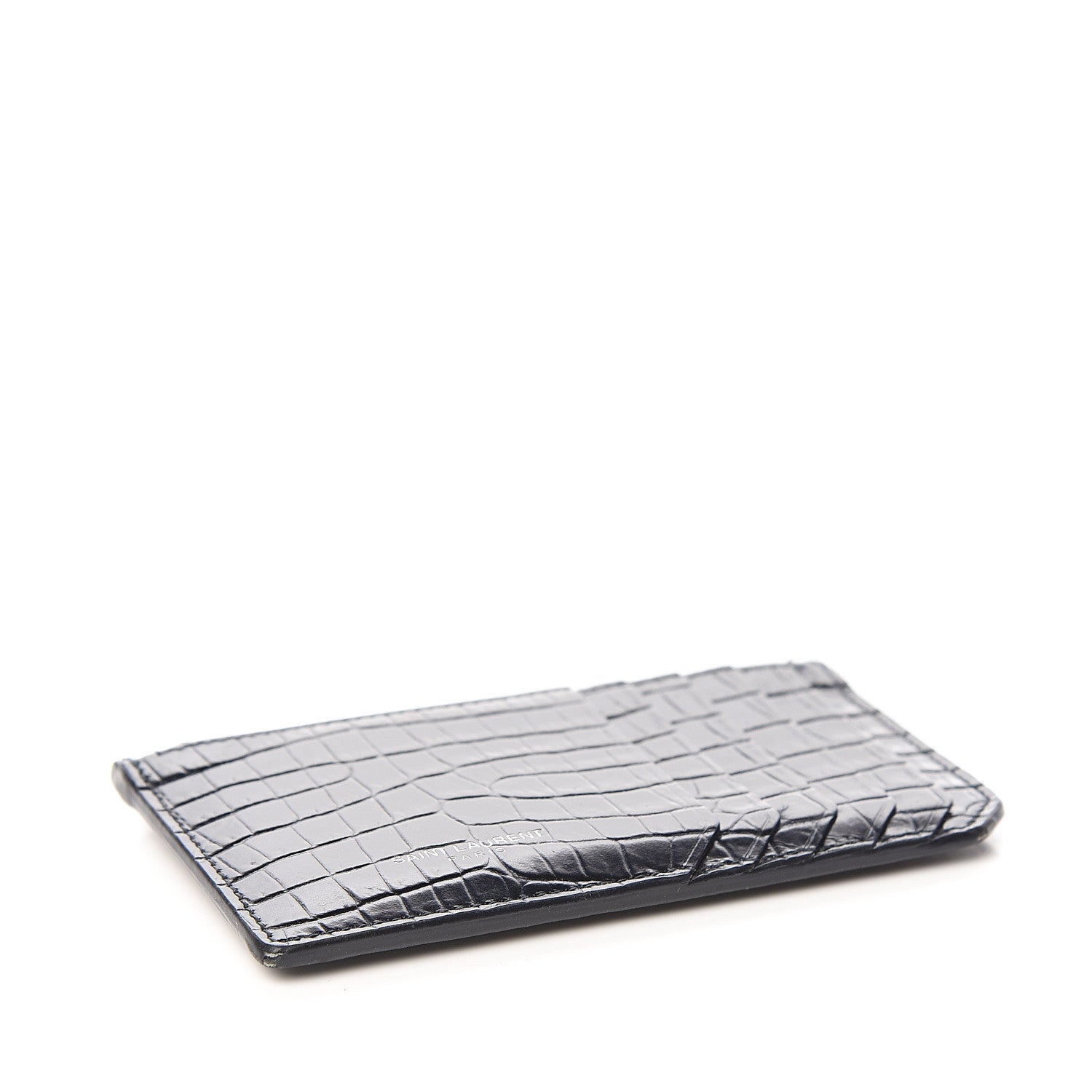 Saint Laurent Calfskin Crocodile Embossed 5 Fragments Zip Pouch Card Holder Blue Marine 3 of 5