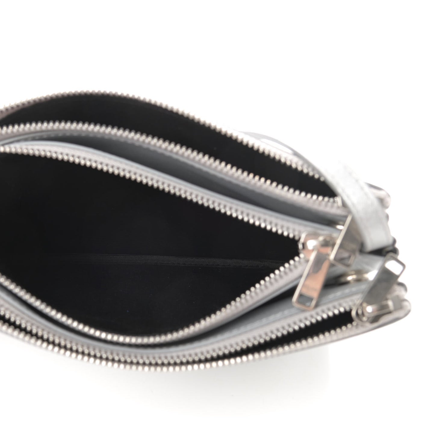 Metallic Lambskin Small Trio Crossbody Bag Silver