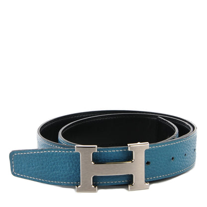 Hermes Box Togo 24mm H Belt 85 Black Blue Jean 1 of 14