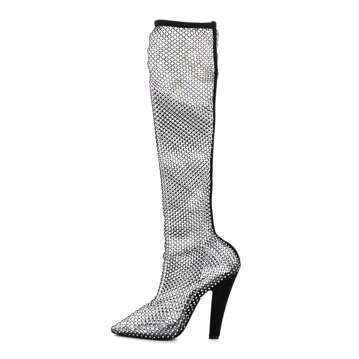 Saint Laurent Mesh Crystal 68 Knee High Boots 41 Black 1 of 9
