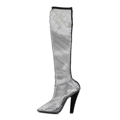 Saint Laurent Mesh Crystal 68 Knee High Boots 41 Black 1 of 9