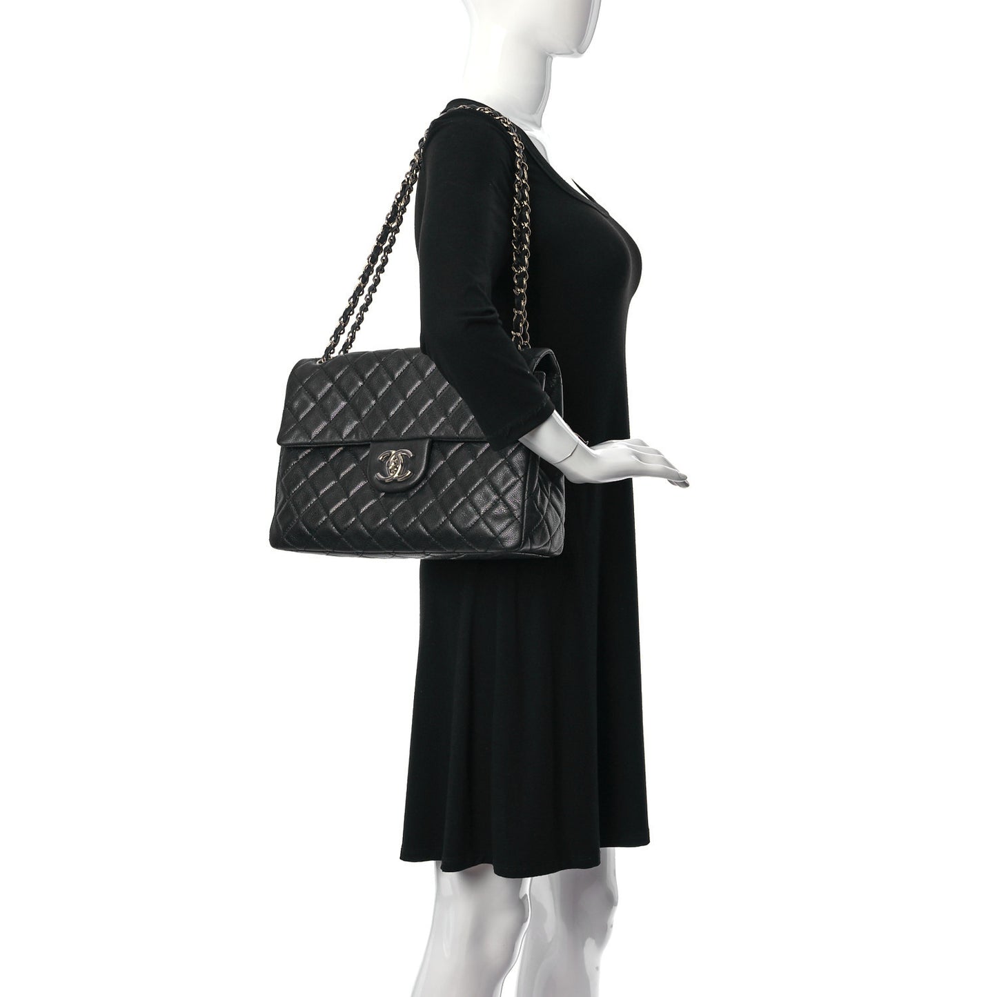 Washed Caviar Quilted Maxi Single Flap Black