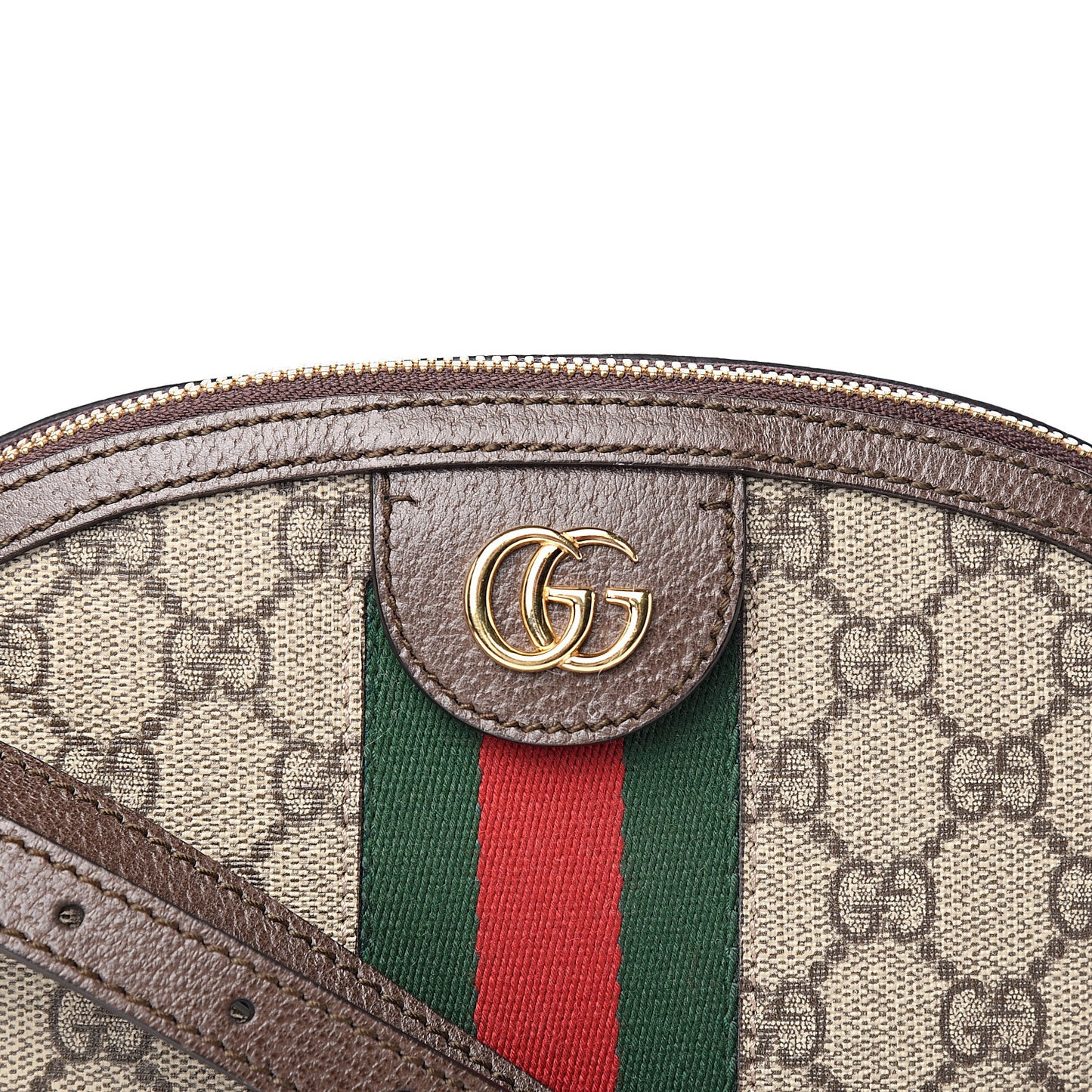 GG Supreme Monogram Textured Dollar Calfskin Web Small Ophidia Dome Shoulder Bag Beige Ebony New Acero