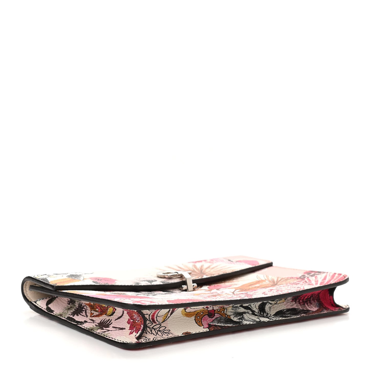 Calfskin Floral Print Clutch White Multicolor